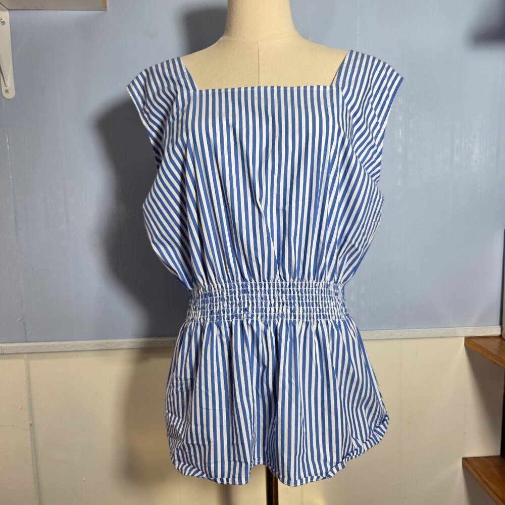 Liz Claiborne 3x Blue White Striped Summer Sleeveless Lightweight Tank Blouse